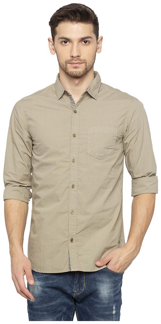 

Status Quo Men Beige Solid Slim Fit Casual Shirt