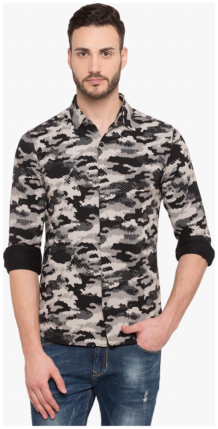 

Status Quo Men Black Camouflage Slim Fit Casual Shirt