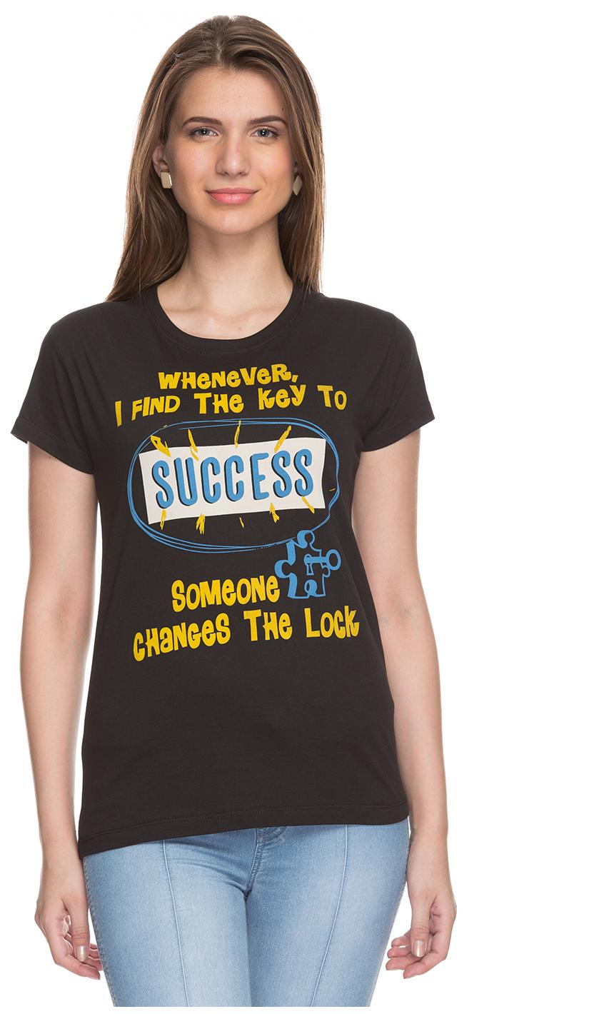 

Status Quo Women Black Slim fit Round neck Cotton T shirt