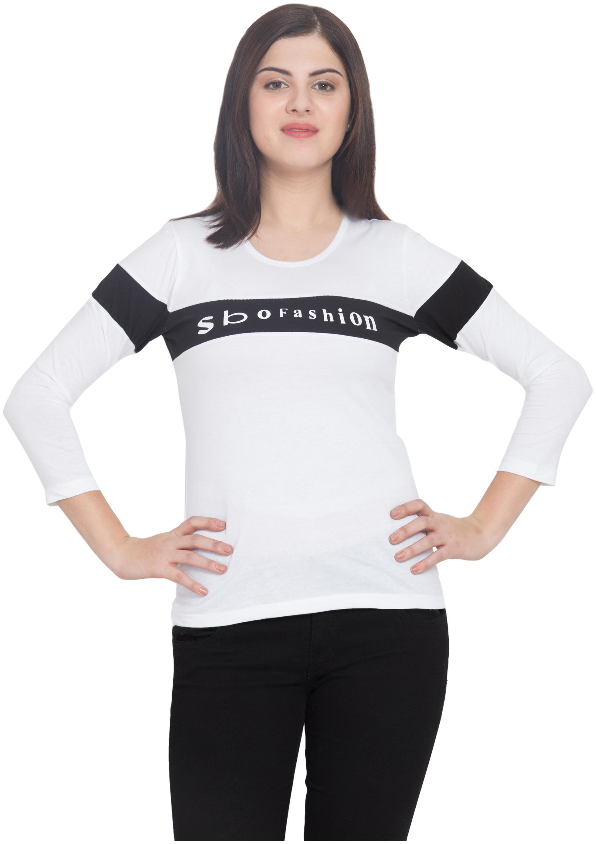 

STITCH VASTRA Women White Regular fit Round neck Cotton T shirt