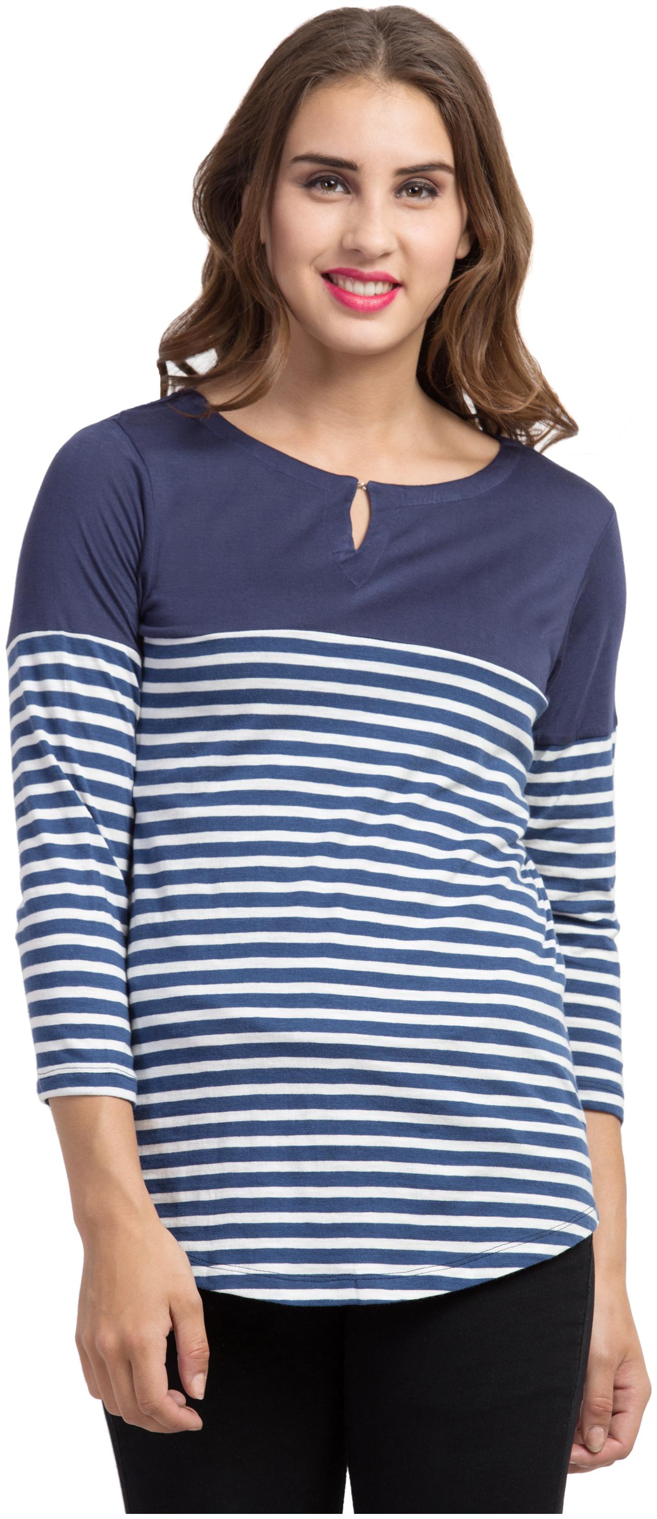 

Stitch Vastra Navy Color Key Hole Neck Trendy Women s T-Shirt