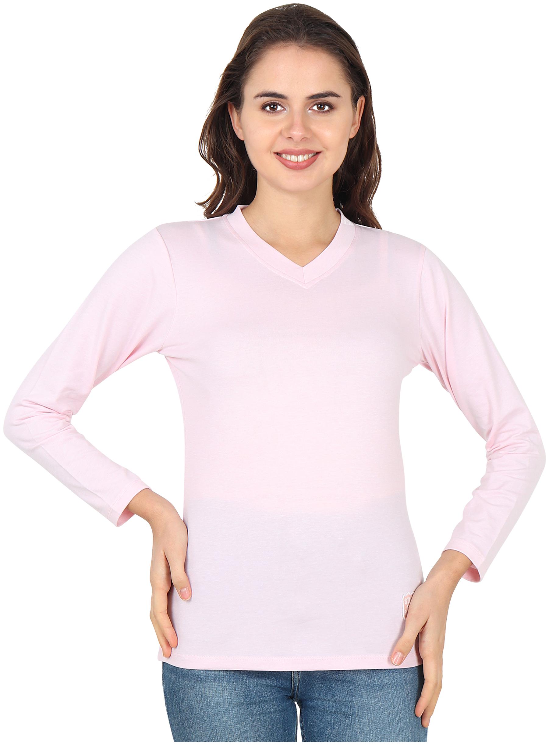 

STITCH VASTRA Women Pink Regular fit V neck Cotton T shirt