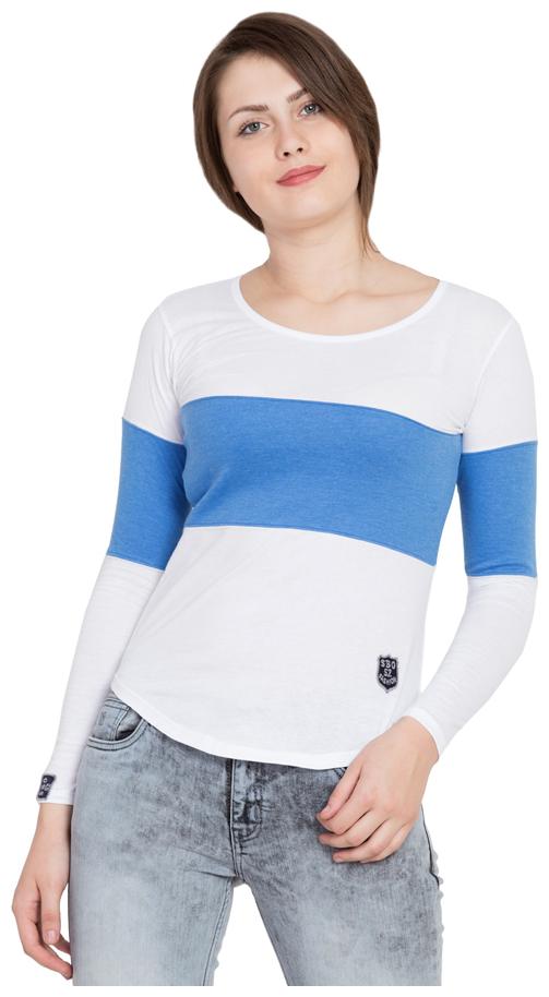 

STITCH VASTRA Women Blue White Regular fit Round neck Cotton T shirt