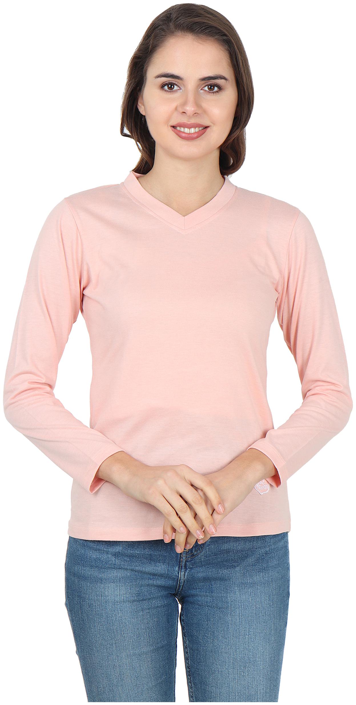 

STITCH VASTRA Women Peach Regular fit V neck Cotton T shirt
