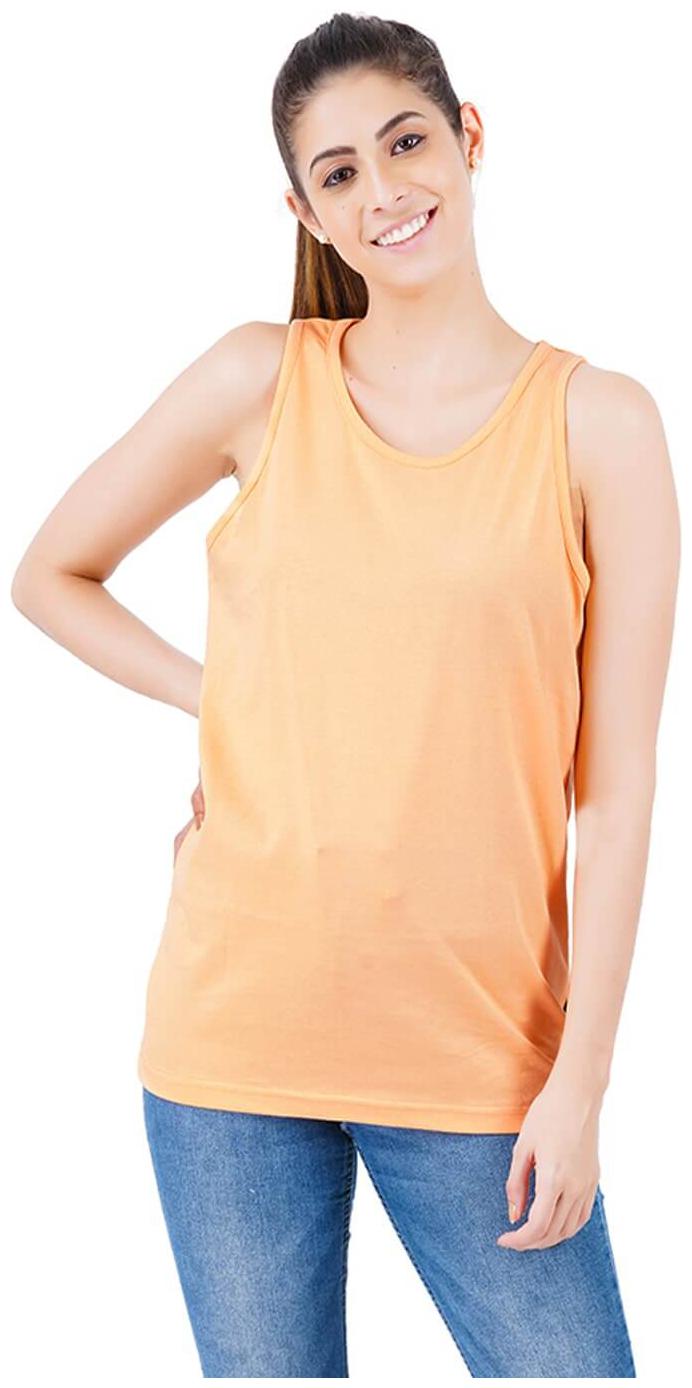 

stoovs Women Orange Regular fit Round neck Cotton Tank top