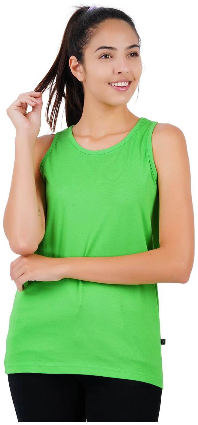

stoovs Women Green Regular fit Round neck Cotton Tank top