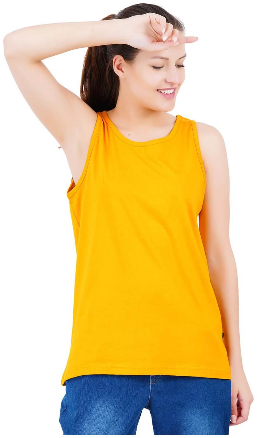 

stoovs Women Yellow Regular fit Round neck Cotton Tank top
