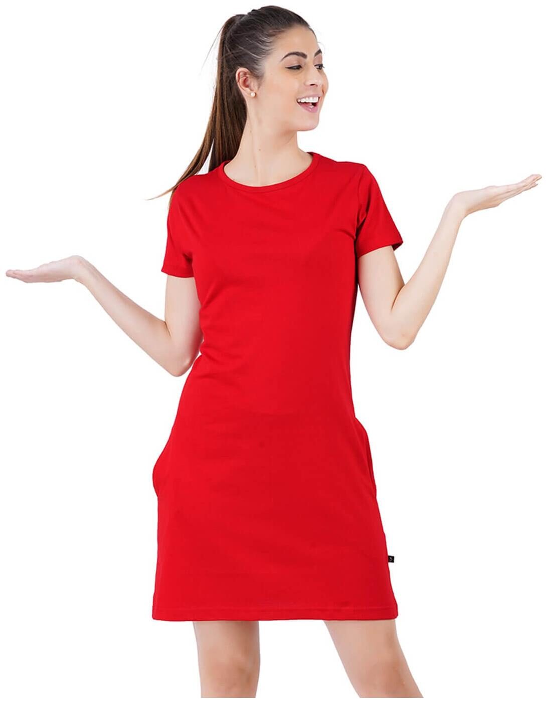 

stoovs Red Solid T shirt dress