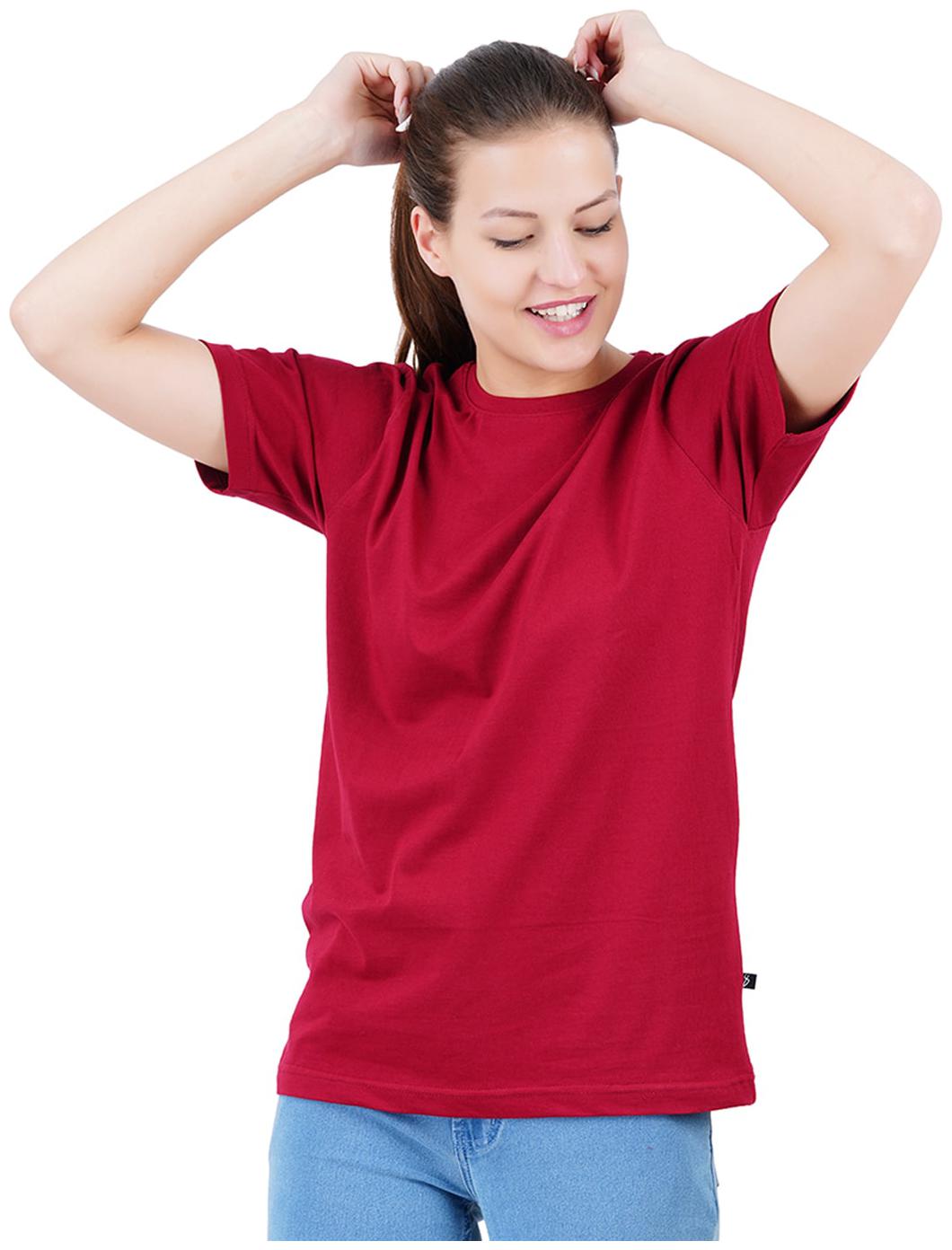 

stoovs Women Maroon Regular fit Round neck Cotton T shirt