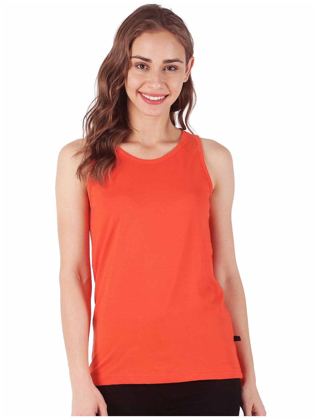 

stoovs Women Orange Regular fit Round neck Cotton Tank top