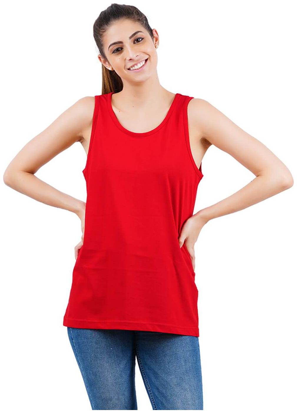 

stoovs Women Red Regular fit Round neck Cotton Tank top