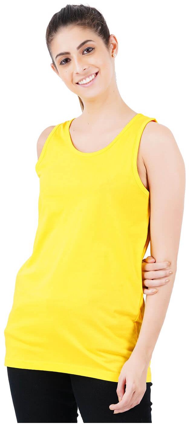 

stoovs Women Yellow Regular fit Round neck Cotton Tank top