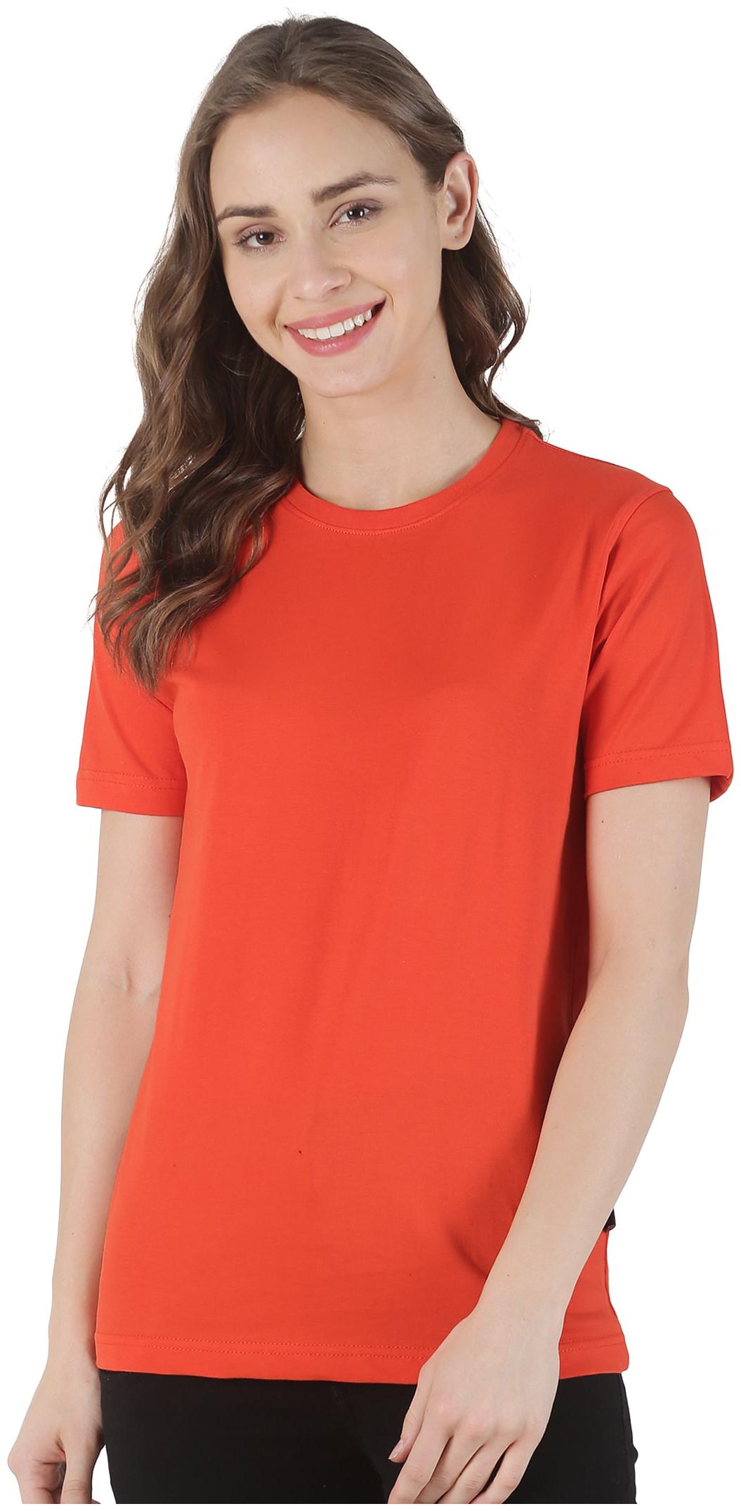 

stoovs Women Orange Regular fit Round neck Cotton T shirt