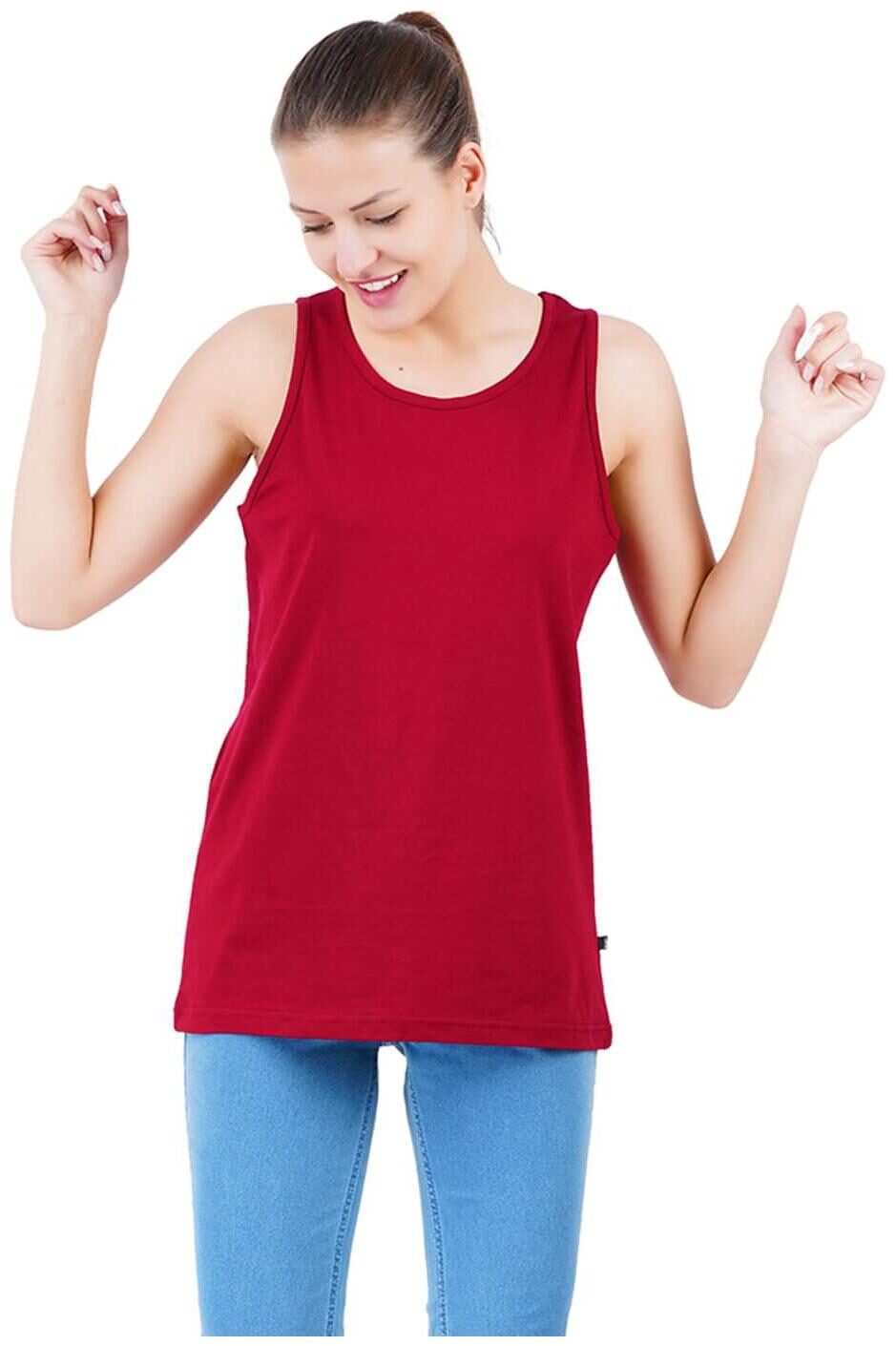 

stoovs Women Red Regular fit Round neck Cotton Tank top