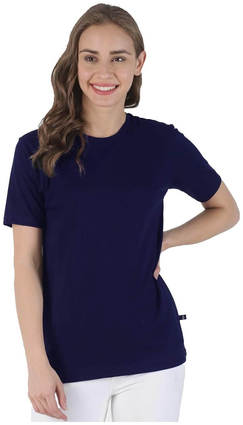 

stoovs Women Blue Regular fit Round neck Cotton T shirt