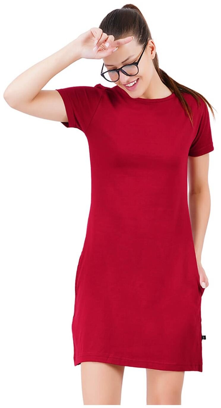 

stoovs Maroon Solid T shirt dress