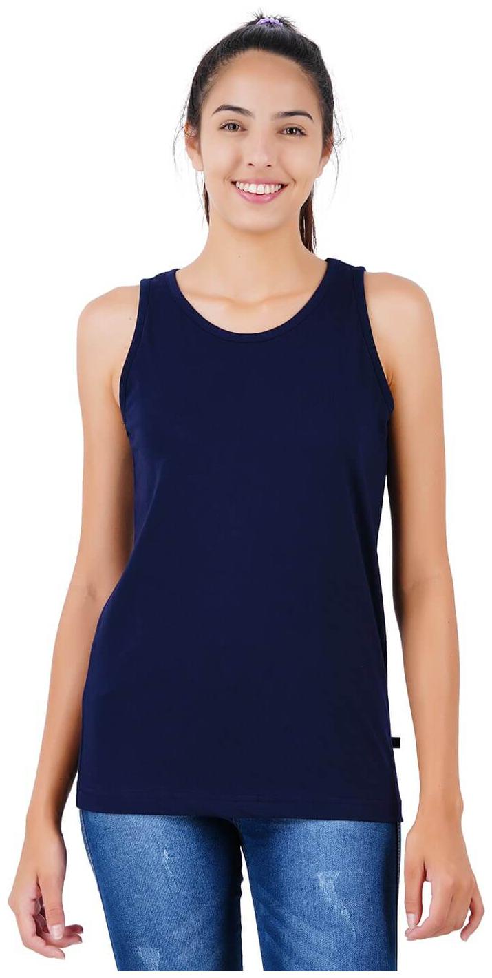 

stoovs Women Blue Regular fit Round neck Cotton Tank top