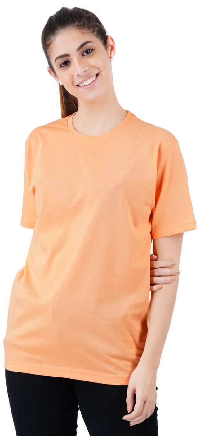 

stoovs Women Orange Regular fit Round neck Cotton T shirt