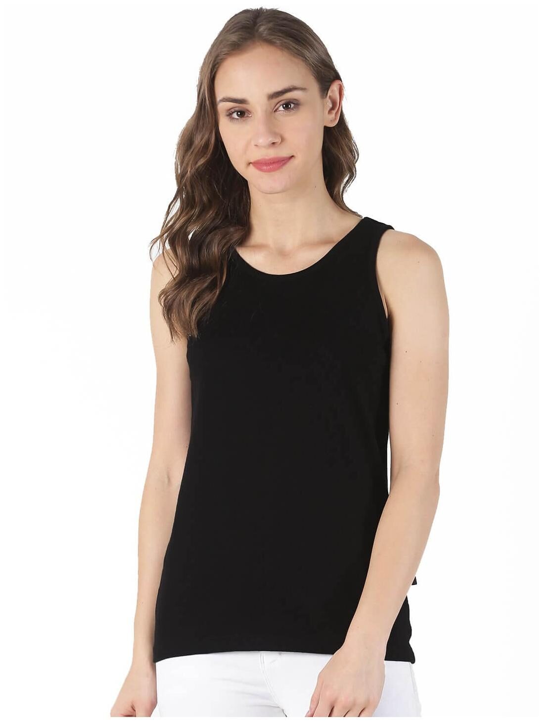 

stoovs Women Black Regular fit Round neck Cotton Tank top