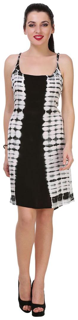 

Stripe Neck Tie Dye Dress Black And White