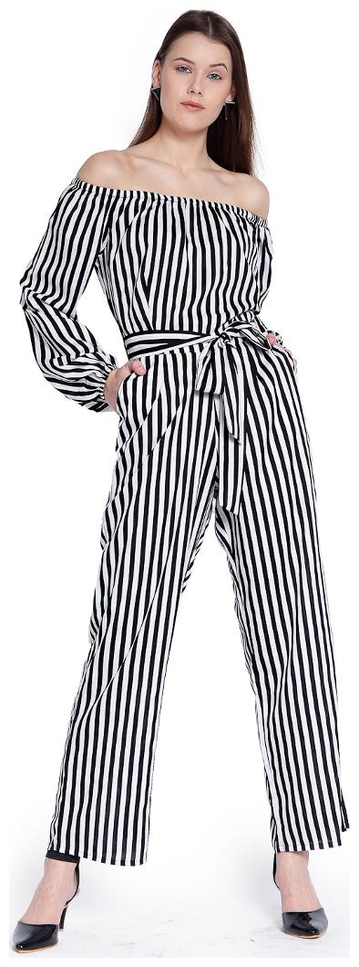 

Trendy Divva Striped Jumpsuit - Black