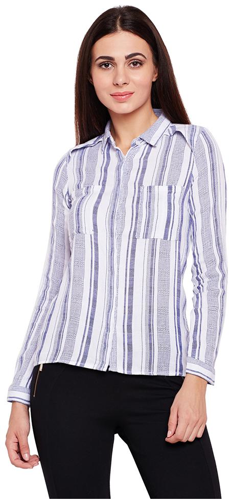 

OXOLLOXO Women White Striped Regular Fit Shirt
