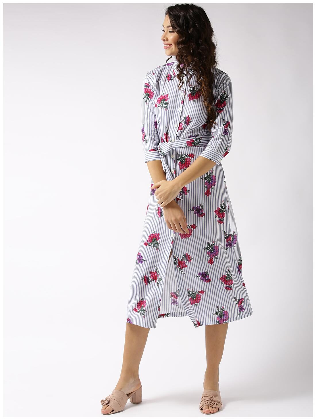 

Sera White Floral Shirt dress