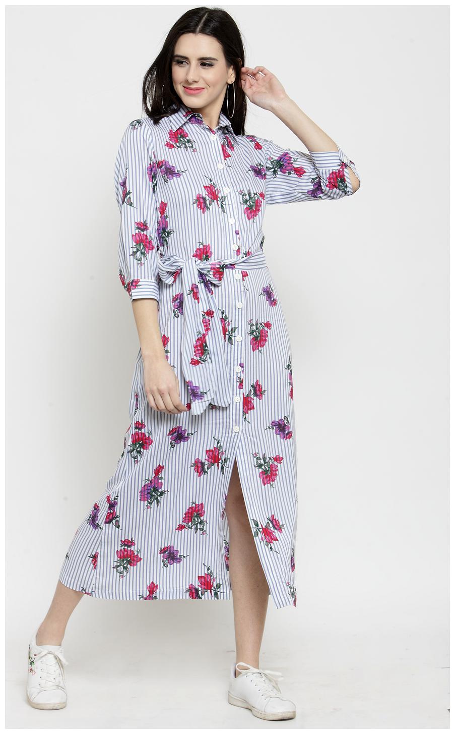 

Sera White Floral Shirt dress