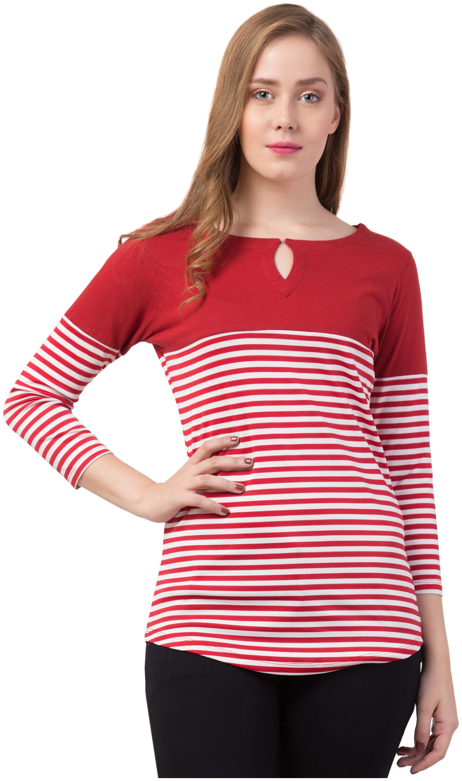 

Striped Red Color Trendy Women s T-Shirt