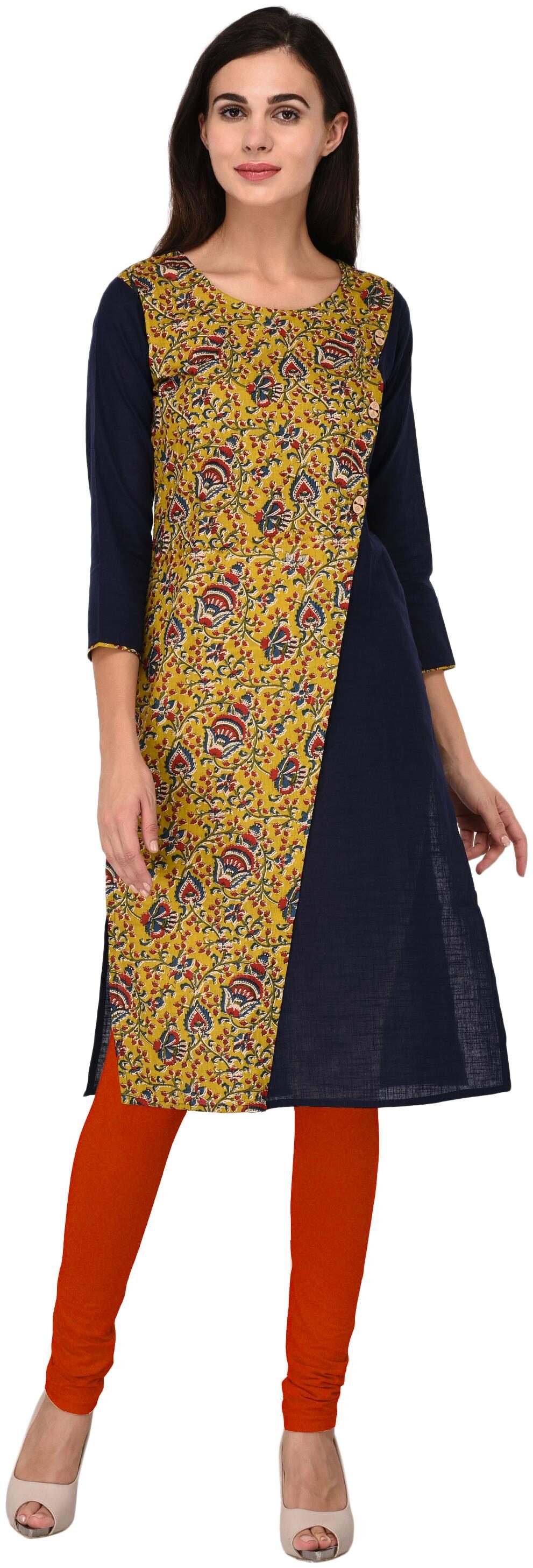 

Studio Nexx Women Navy Blue Yellow Floral Straight Kurti