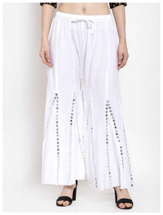 

Style Access White Embellished Flared Palazzo