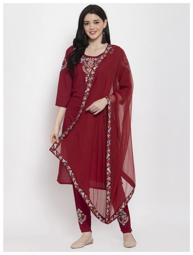 

Style Access Embroidery Work Kurti And Pants With Dupatta Set (Maroon)