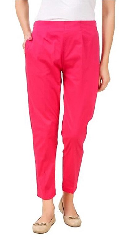 

Style Access Cotton Solid Pink Regular Pants For Women