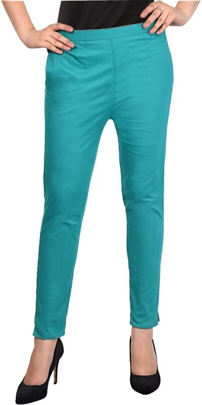 

Style Access Cotton Solid Turquoise Regular Pants For Women