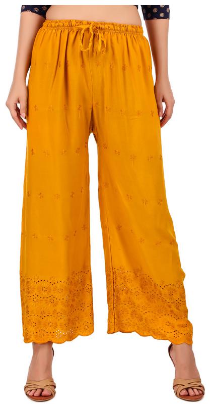 

Style Access Cotton Embroidered Yellow Color Palazzo For Women