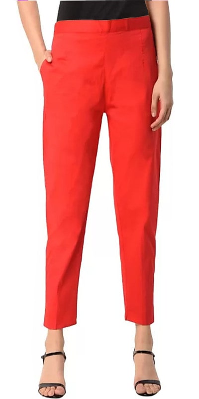 

Style Access Cotton Solid Red Regular Pants For Women