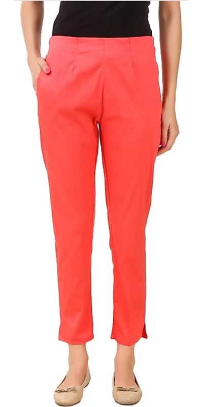

Style Access Cotton Solid Peach Regular Pants For Women