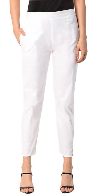 

Style Access Cotton Solid White Regular Pants For Women