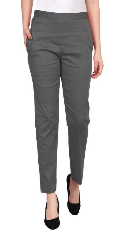 

Style Access Cotton Solid Grey Regular Pants For Women