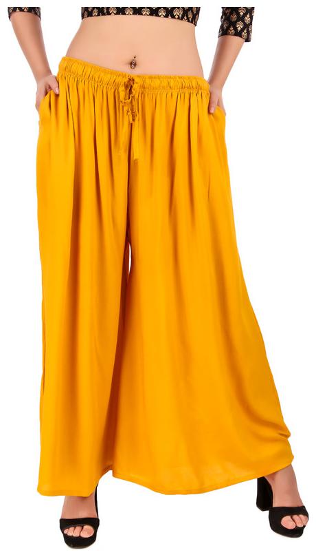 

Style Access Cotton Solid Yellow Color Palazzo For Women