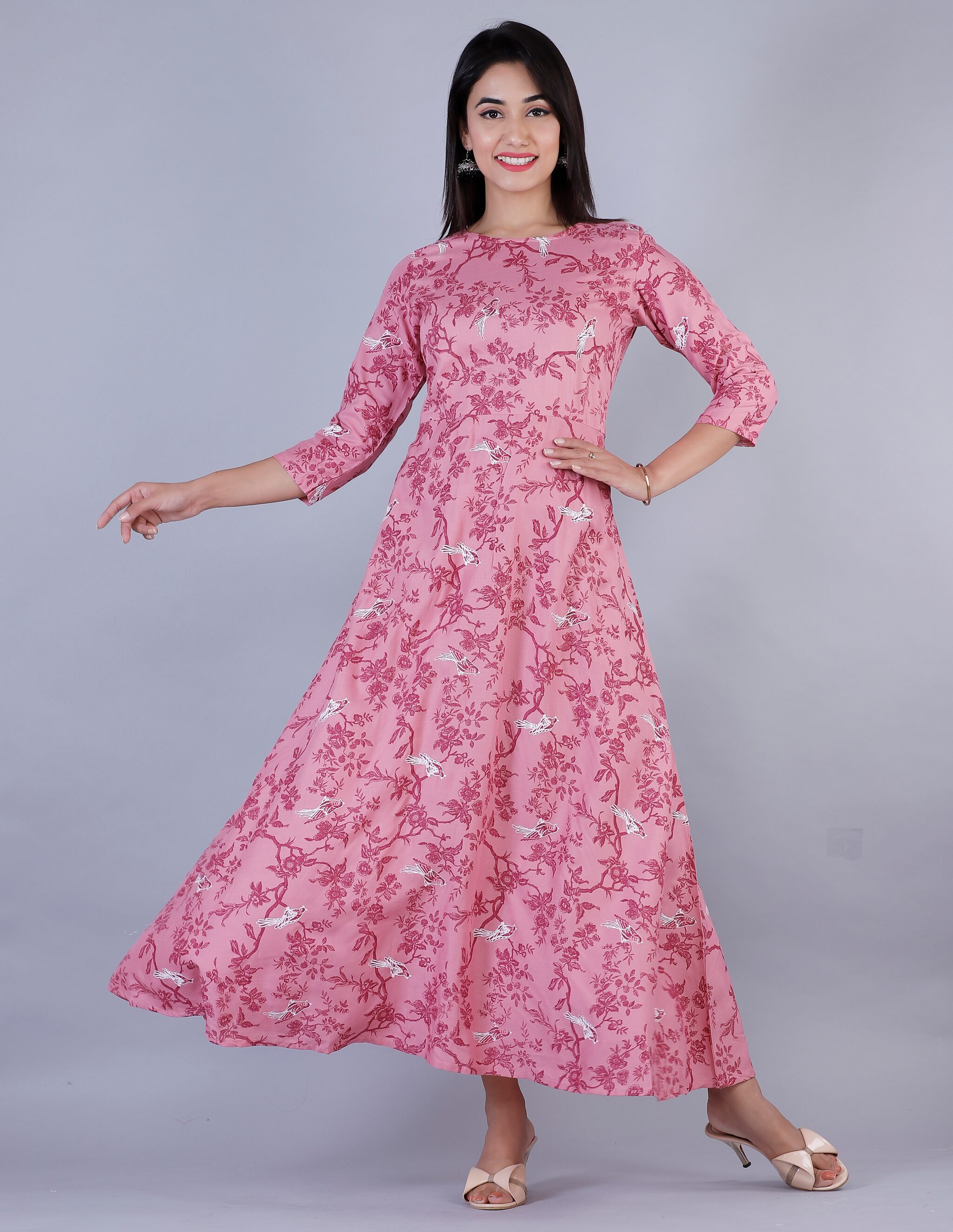 

Style Crew Women Pink Floral Anarkali Kurti