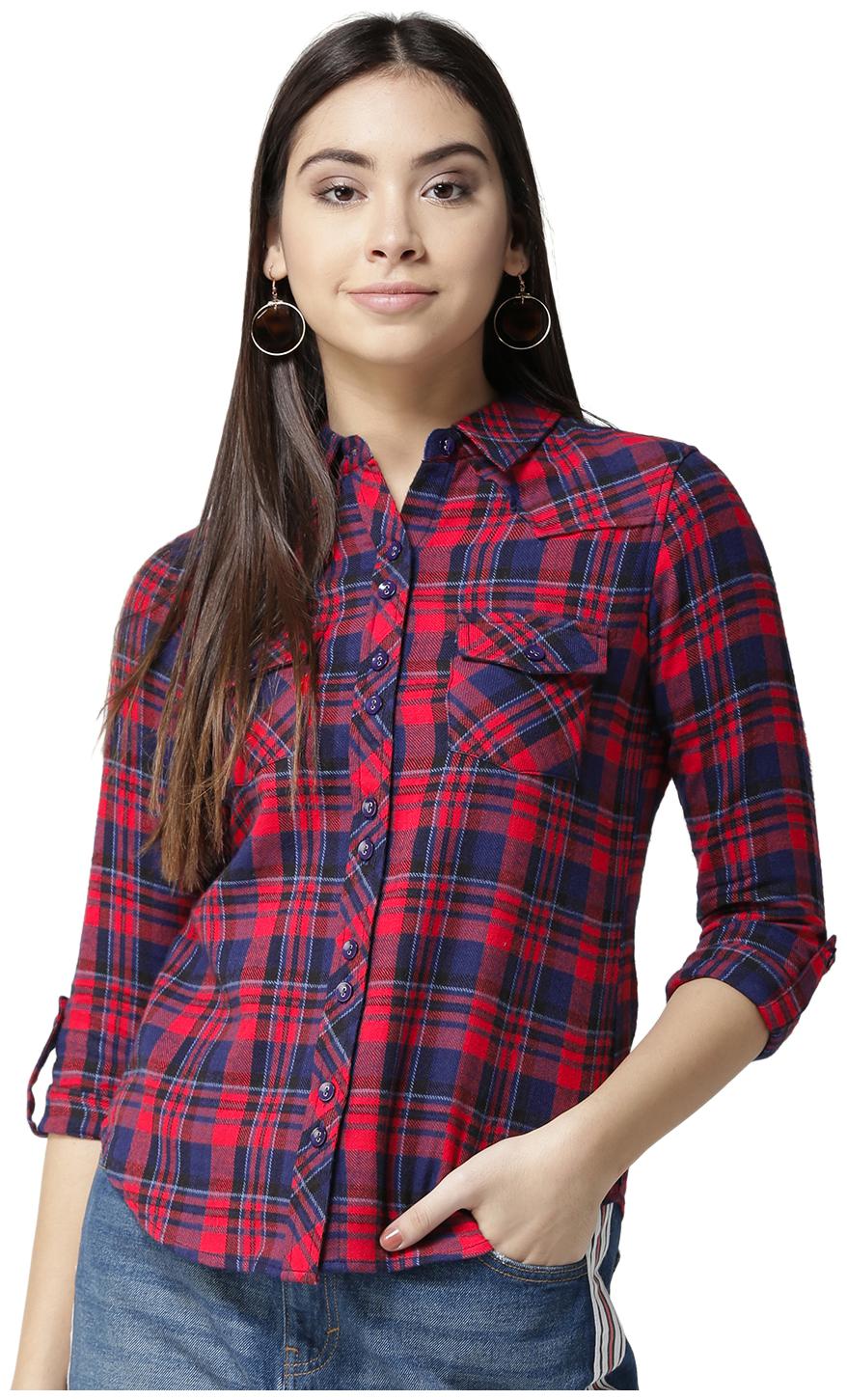 

Style Quotient Women Red Checked Regular Fit Shirt