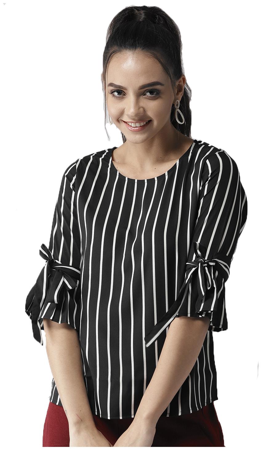 

Style Quotient Women Striped A-line top - Black