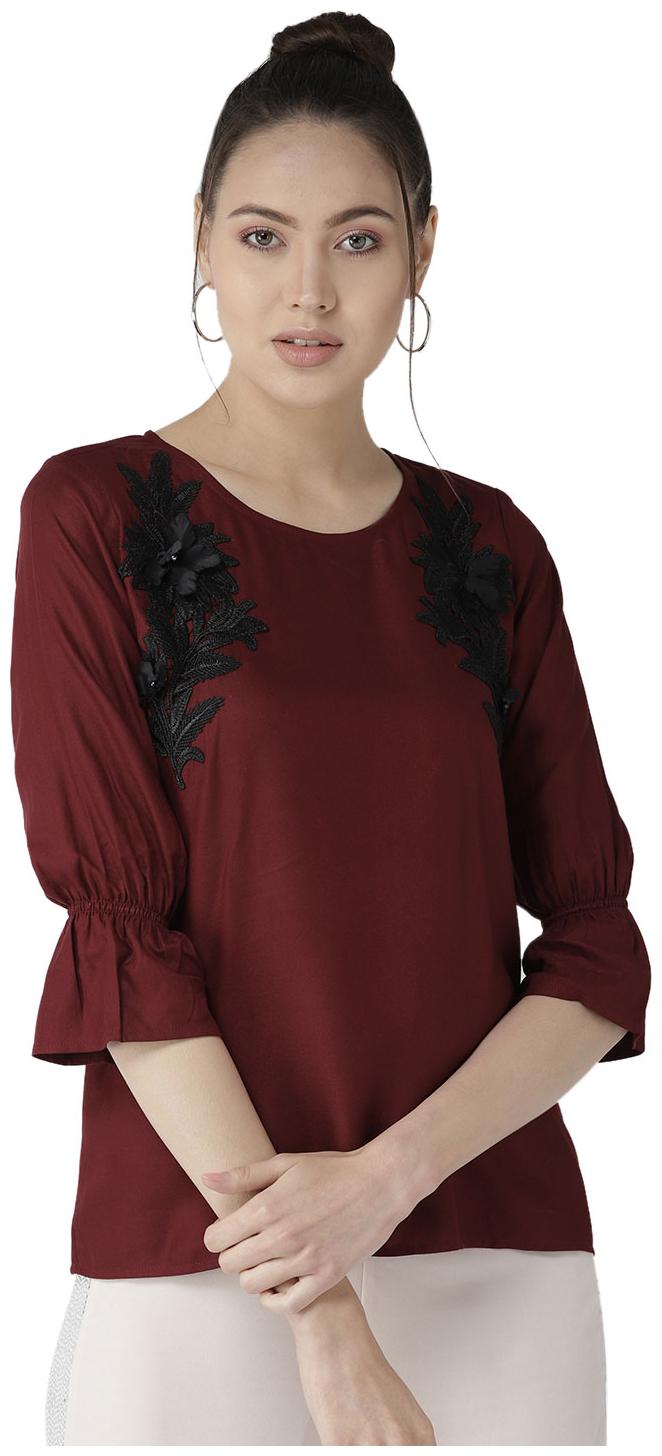 

Style Quotient Women Embroidered A-line top - Red