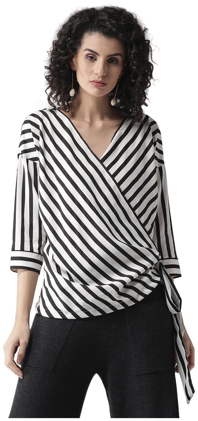 

Style Quotient Women Striped A-line top - Black