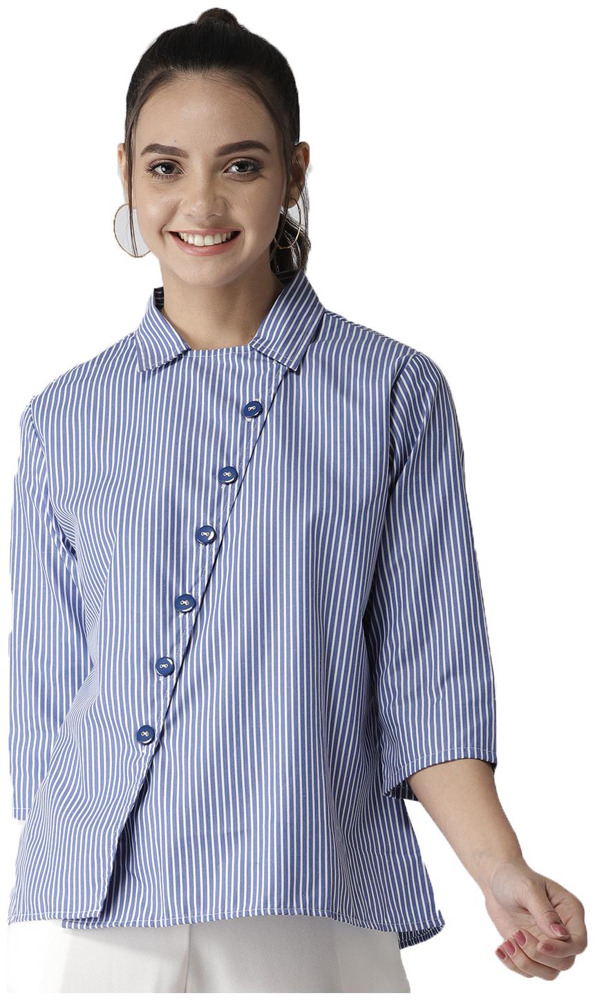 

Style Quotient Women Blue Striped Regular Fit Shirt