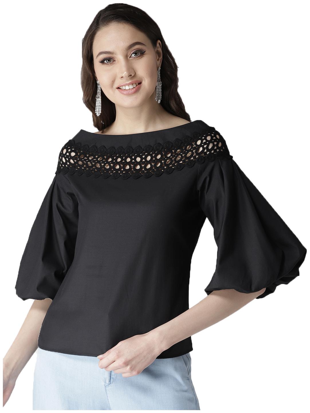 

Style Quotient Women Solid A-line top - Black