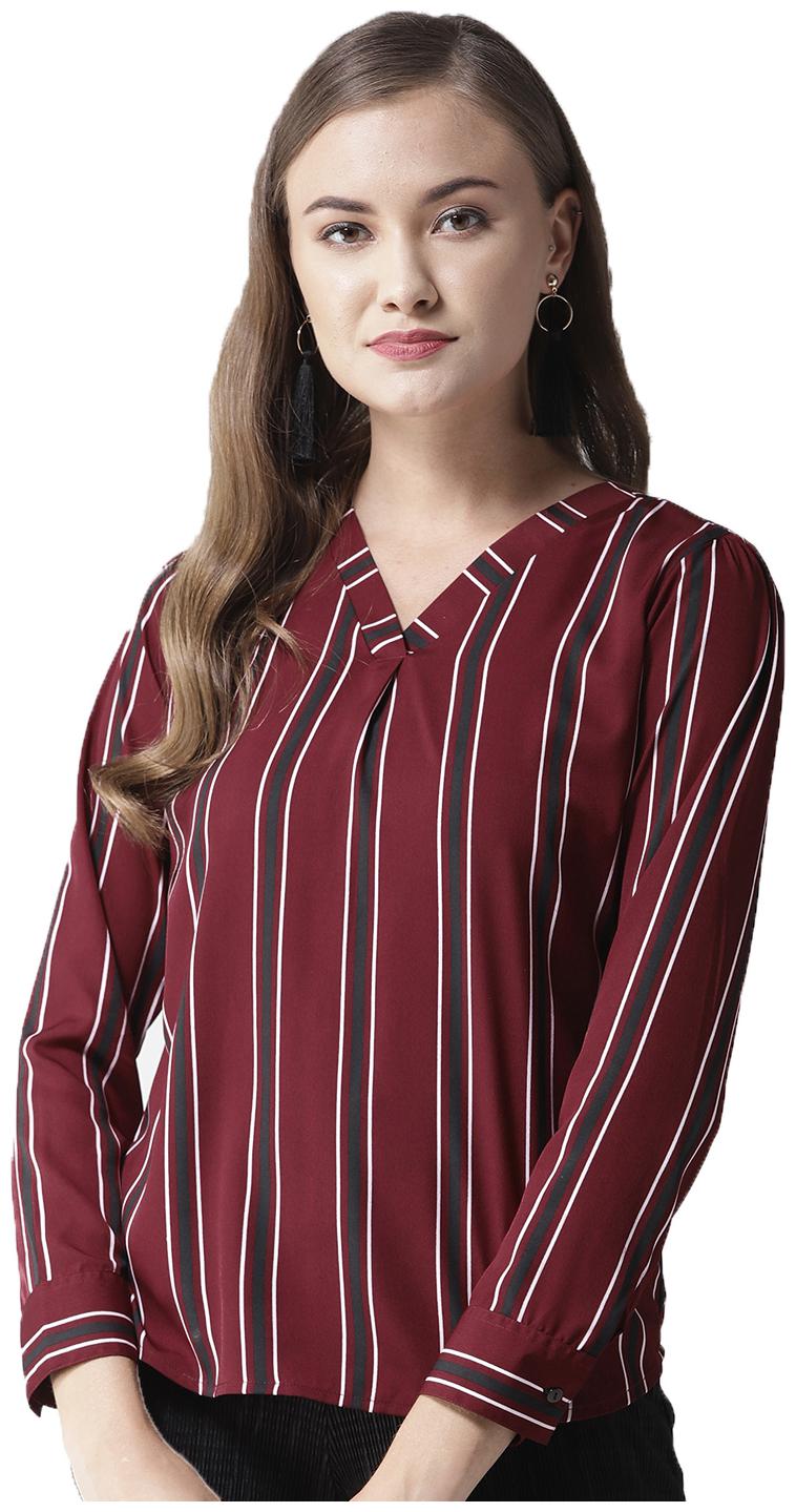 

Style Quotient Women Striped A-line top - Maroon