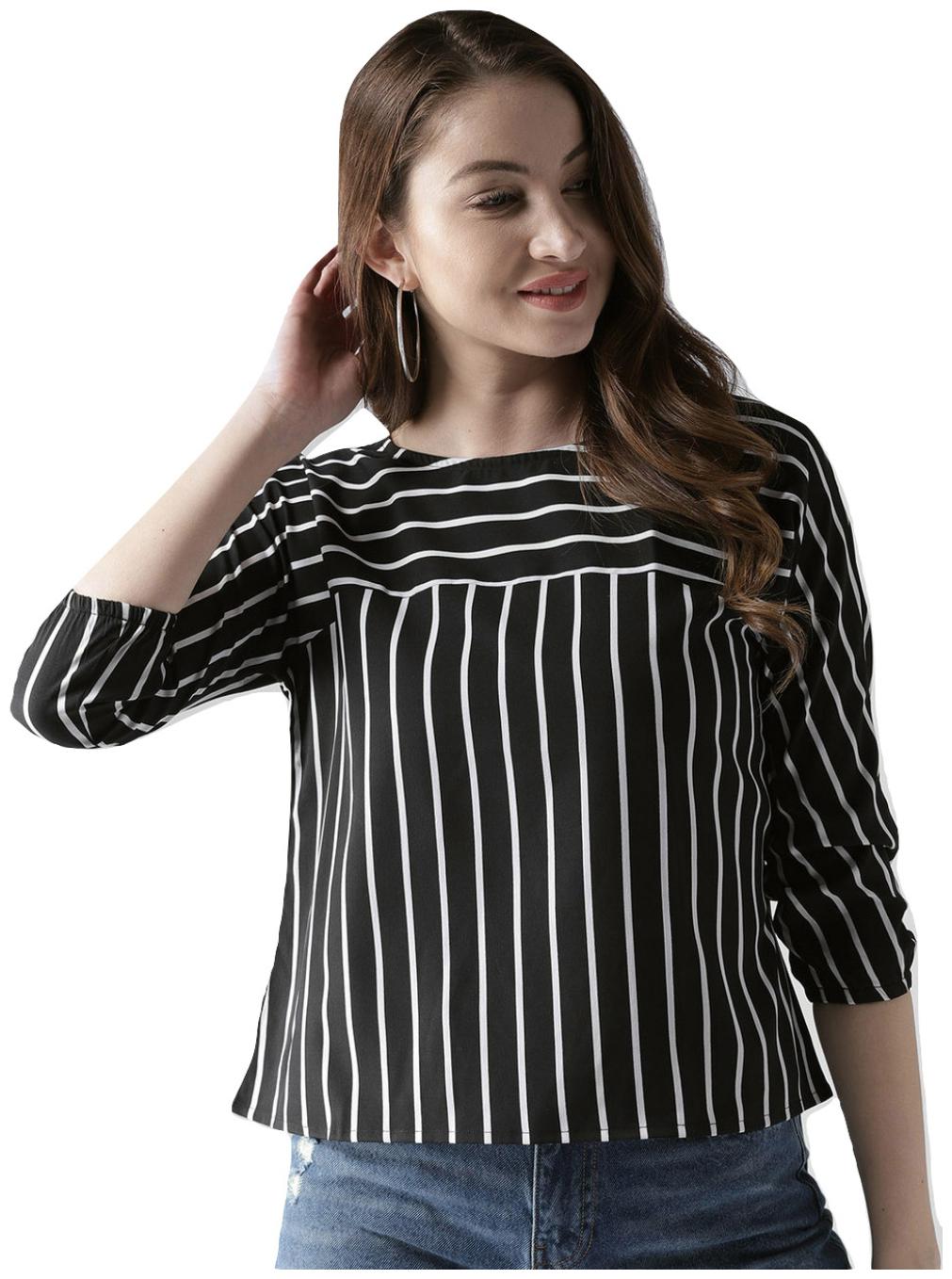 

Style Quotient Women Striped Regular top - Black