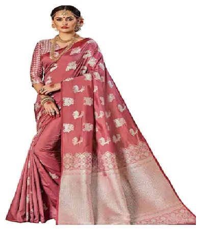 

Stylee Lifestyle Rust Pink Banarasi Silk Jacquard Saree